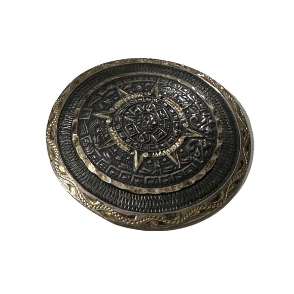 Signed 925 Mex Taxco Eagle 13 Heavy Aztec Mayan Calendar Domed Brooch Pendant - Picture 4 of 16